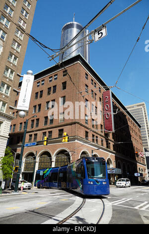 `Downtown Atlanta in Georga USA Atlanta Streetcar, or simply the Downtown Loop, is a streetcar line in Atlanta, at Peachtree St Stock Photo